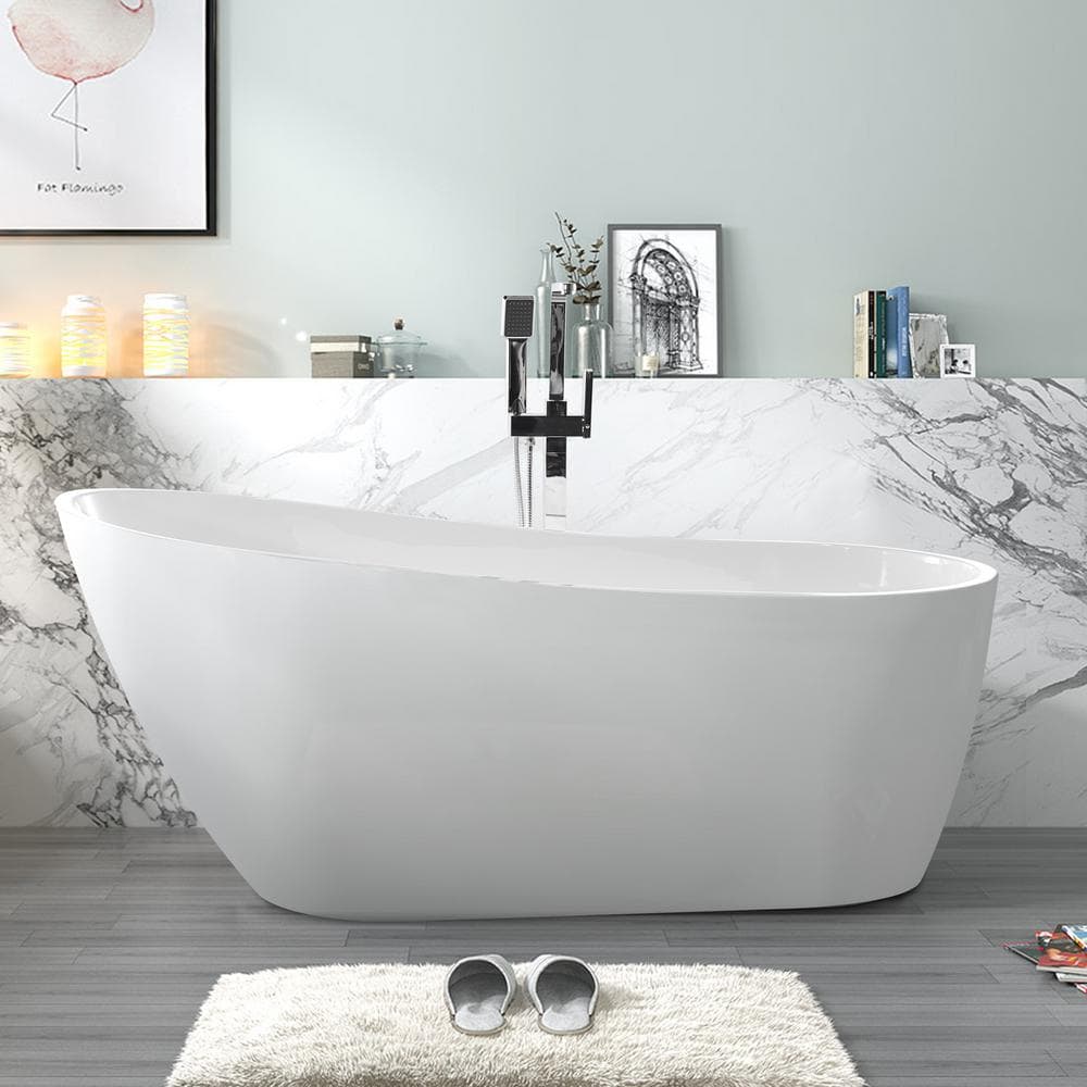 WOODBRIDGE Colombes 67 in. Acrylic Rectange Flat Bottom Bathtub with Chrome Overflow and Drain Included in White