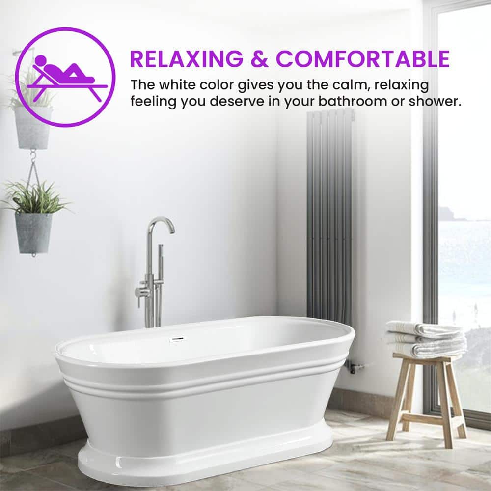Vanity Art Versailles 67 in. Acrylic Flatbottom Freestanding Bathtub in White/Polished Chrome