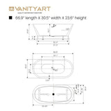 Vanity Art Versailles 67 in. Acrylic Flatbottom Freestanding Bathtub in White/Polished Chrome