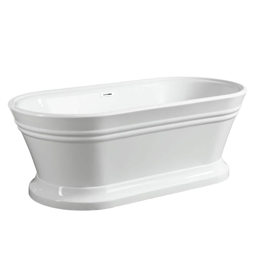 Vanity Art Versailles 67 in. Acrylic Flatbottom Freestanding Bathtub in White/Polished Chrome