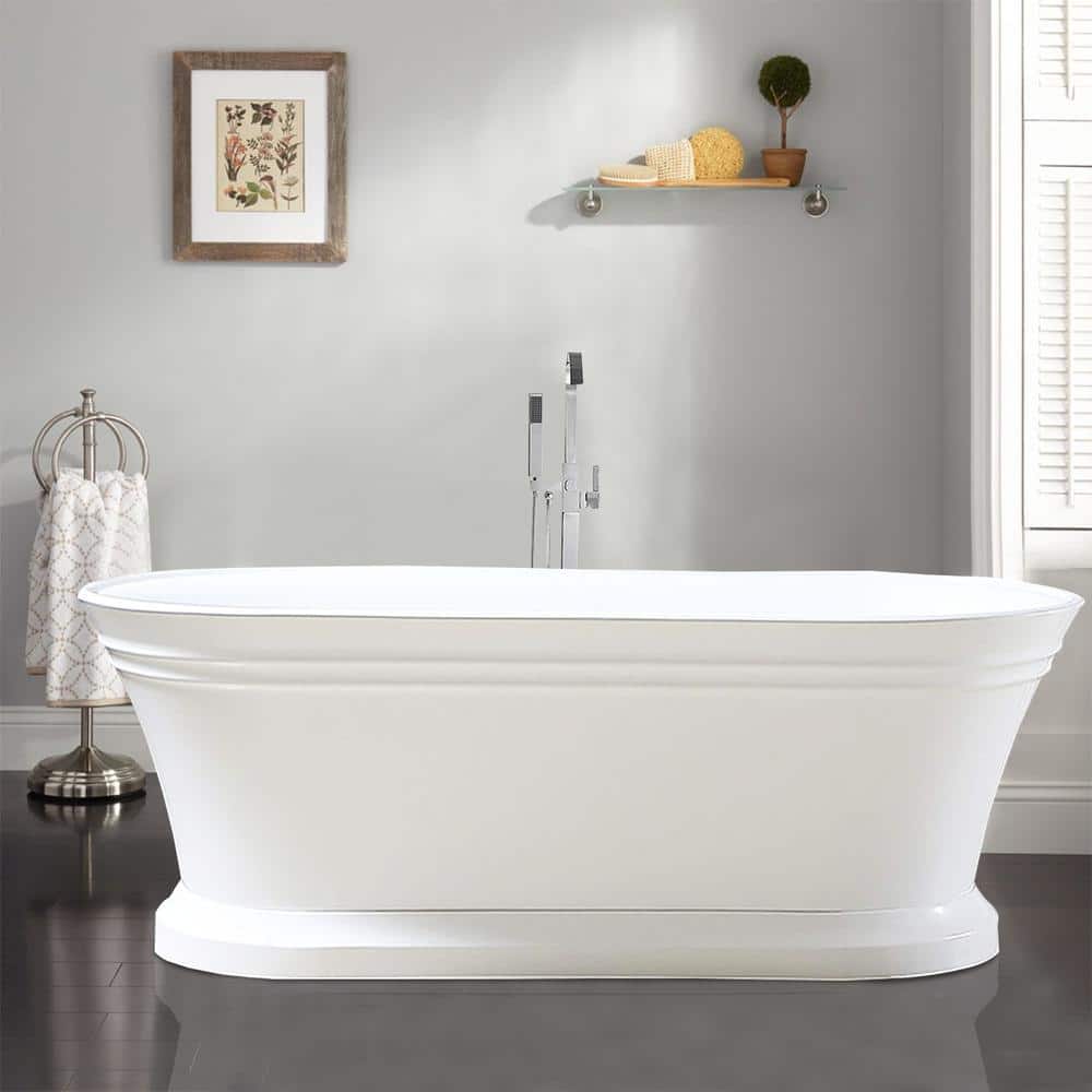 Vanity Art Versailles 67 in. Acrylic Flatbottom Freestanding Bathtub in White/Polished Chrome