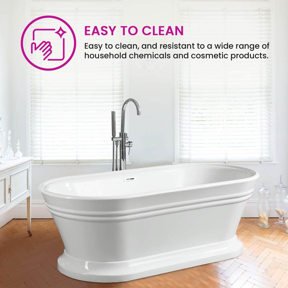 Vanity Art Versailles 67 in. Acrylic Flatbottom Freestanding Bathtub in White/Polished Chrome