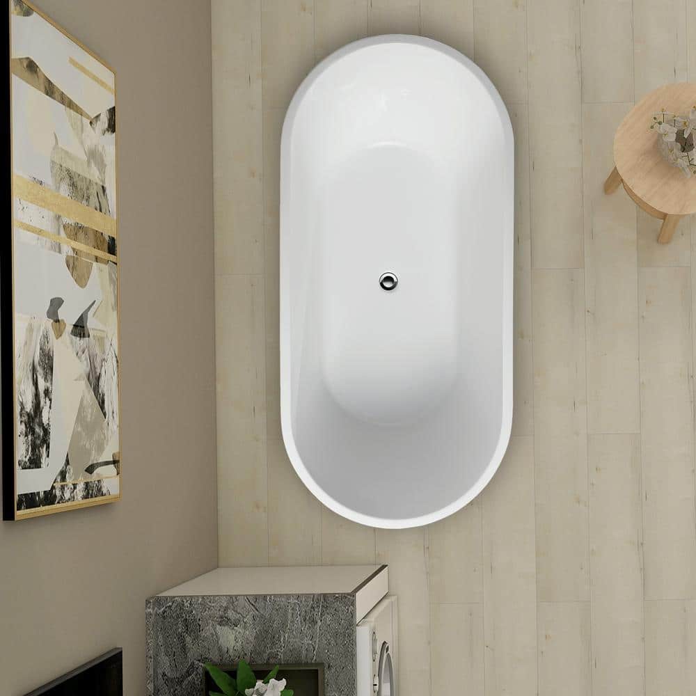 Vanity Art Antony 63 in. Acrylic Flatbottom Freestanding Bathtub in White