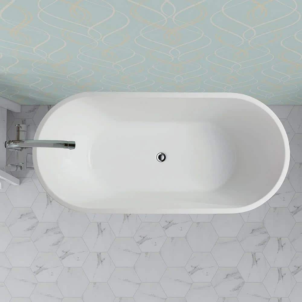 Vanity Art Antony 63 in. Acrylic Flatbottom Freestanding Bathtub in White