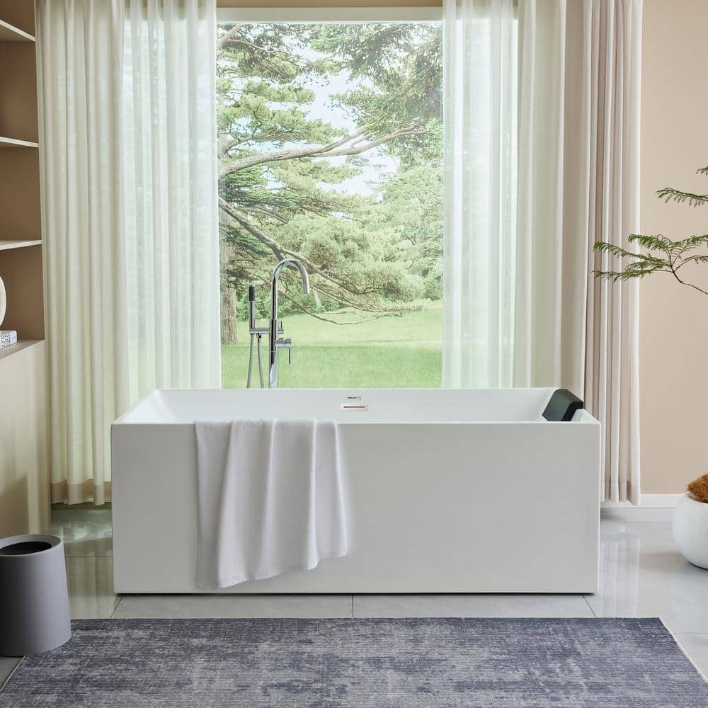 Vanity Art Talence 67 in. Acrylic Flatbottom Freestanding Bathtub in White/Polished Chrome