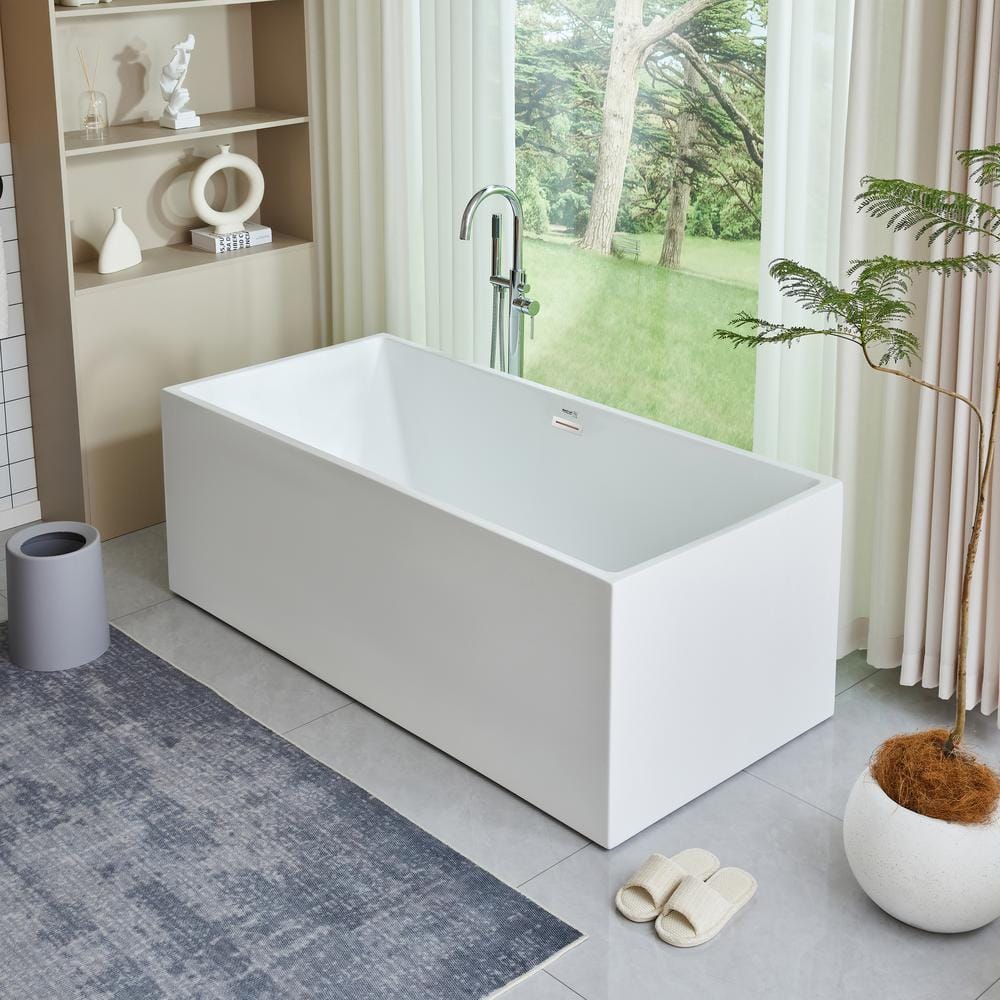 Vanity Art Talence 67 in. Acrylic Flatbottom Freestanding Bathtub in White/Polished Chrome