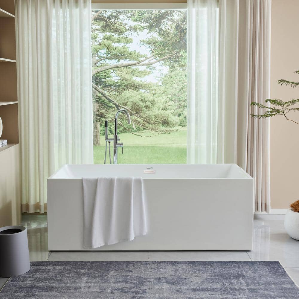 Vanity Art Talence 67 in. Acrylic Flatbottom Freestanding Bathtub in White/Polished Chrome