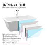 Vanity Art Strasbourg 59 in. Acrylic Flatbottom Freestanding Bathtub in White