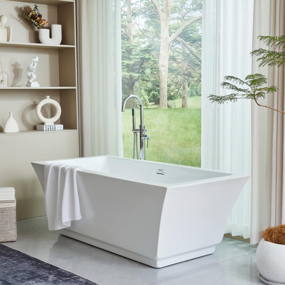 Vanity Art Strasbourg 59 in. Acrylic Flatbottom Freestanding Bathtub in White