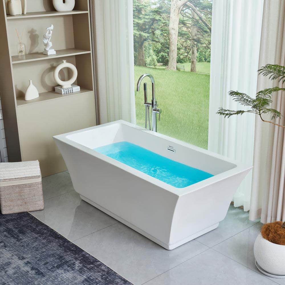 Vanity Art Strasbourg 59 in. Acrylic Flatbottom Freestanding Bathtub in White