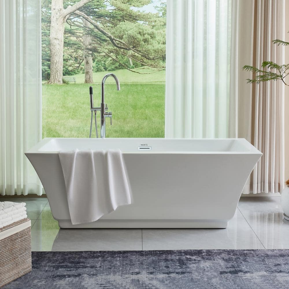 Vanity Art Strasbourg 59 in. Acrylic Flatbottom Freestanding Bathtub in White