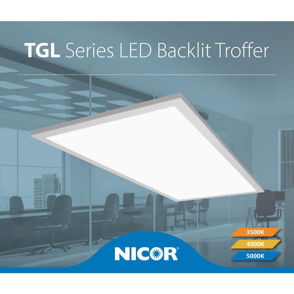 NICOR TGL1 2 ft. x 4 ft. 300-Watt Equivalent Integrated LED White Troffer, 3500K, 2-Pack