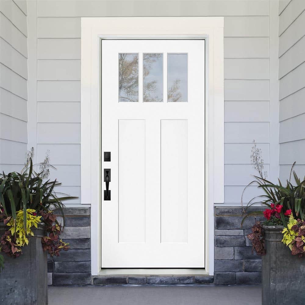 Steves & Sons Legacy Series Fiberglass Front Door, Black, Single Inswing, Bronze Hinges, 37-1/2 in. x 81-1/2 in.