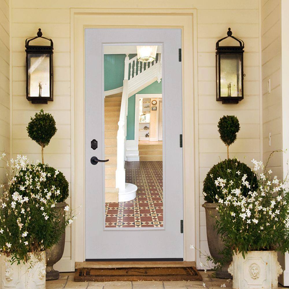 Steves & Sons 32 in. x 80 in. Legacy Full Lite Clear Glass Left-Hand Outswing White Primed Fiberglass Prehung Front Door