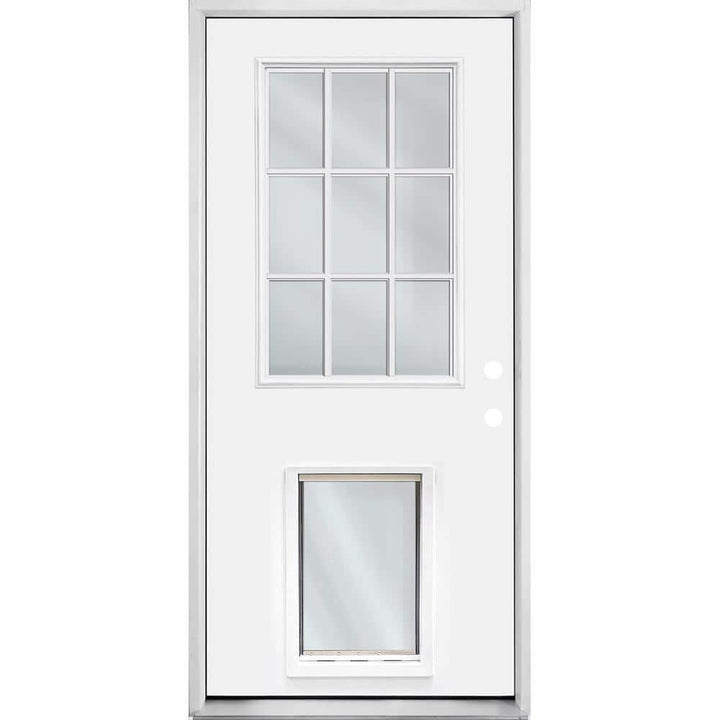 Steves & Sons 36 in. x 80 in. Reliant Series White Primed Left-Hand Inswing 9-Lite Clear Fiberglass Prehung Back Door with XL Pet Door