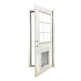 Steves & Sons 36 in. x 80 in. Reliant Series White Primed LHOS 9 Lite Fiberglass Prehung Back Door with Extra Large Pet Door