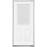 Steves & Sons 32 in. x 80 in. Reliant Clear 1/2 Lite LHIS White Micro-Blind White Primed Fiberglass Prehung Front Door with Nickel Hinges
