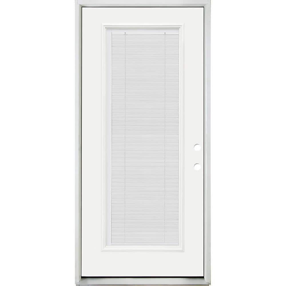 Steves & Sons 36 in. x 80 in. Reliant Clear Full Lite LHIS White Micro-Blind White Primed Fiberglass Prehung Front Door with Nickel Hinges