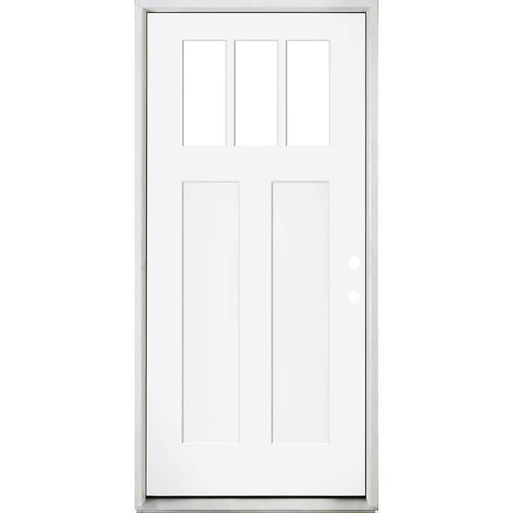 Steves & Sons 36 in. x 80 in. Legacy 3 Lite Toplite Clear Glass Left-Hand Inswing White Primed Fiberglass Prehung Front Door