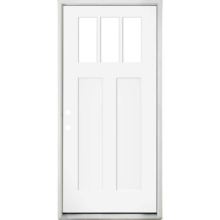 Steves & Sons 36 in. x 80 in. Legacy 3 Lite Toplite Clear Glass Right-Hand Inswing White Primed Fiberglass Prehung Front Door
