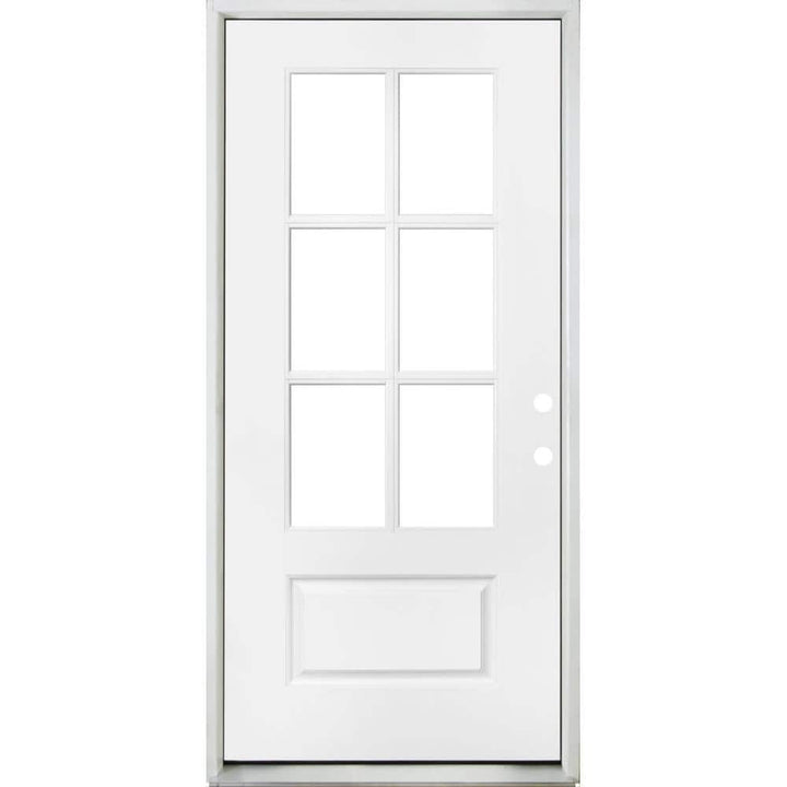 Steves & Sons 32 in. x 80 in. Legacy Series 6 Lite 3/4 Lite Clear Glass Left-Hand Inswing White Primed Fiberglass Prehung Front Door