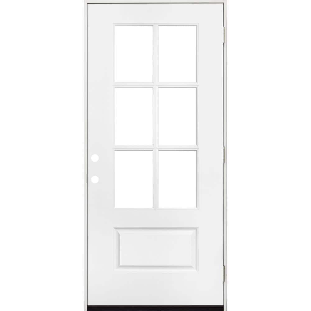 Steves & Sons 32 in. x 80 in. Legacy Series 6 Lite 3/4 Lite Clear Glass Left Hand Outswing White Primed Fiberglass Prehung Front Door