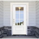 Steves & Sons 32 in. x 80 in. Legacy Series 6 Lite 3/4 Lite Clear Glass Left Hand Outswing White Primed Fiberglass Prehung Front Door