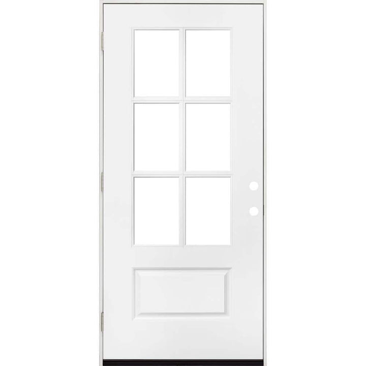 Steves & Sons 32 in. x 80 in. Legacy Series 6-Lite 3/4 Lite Clear Glass Right-Hand Outswing White Primed Fiberglass Prehung Front Door