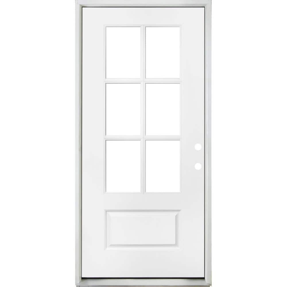 Steves & Sons 36 in. x 80 in. Legacy 6 Lite 3/4 Lite Clear Glass Left-Hand Inswing White Primed Fiberglass Prehung Front Door