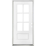 Steves & Sons 36 in. x 80 in. Legacy 6 Lite 3/4 Lite Clear Glass Left-Hand Inswing White Primed Fiberglass Prehung Front Door