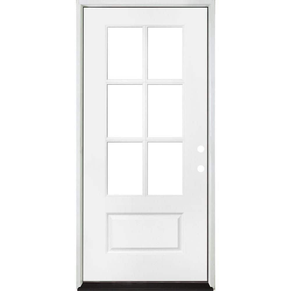 Steves & Sons 36 in. x 80 in. Legacy 6 Lite 3/4 Lite Clear Glass Left-Hand Inswing White Primed Fiberglass Prehung Front Door