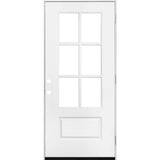 Steves & Sons 36 in. x 80 in. Legacy 6 Lite 3/4 Lite Clear Glass Left Hand Outswing White Primed Fiberglass Prehung Front Door