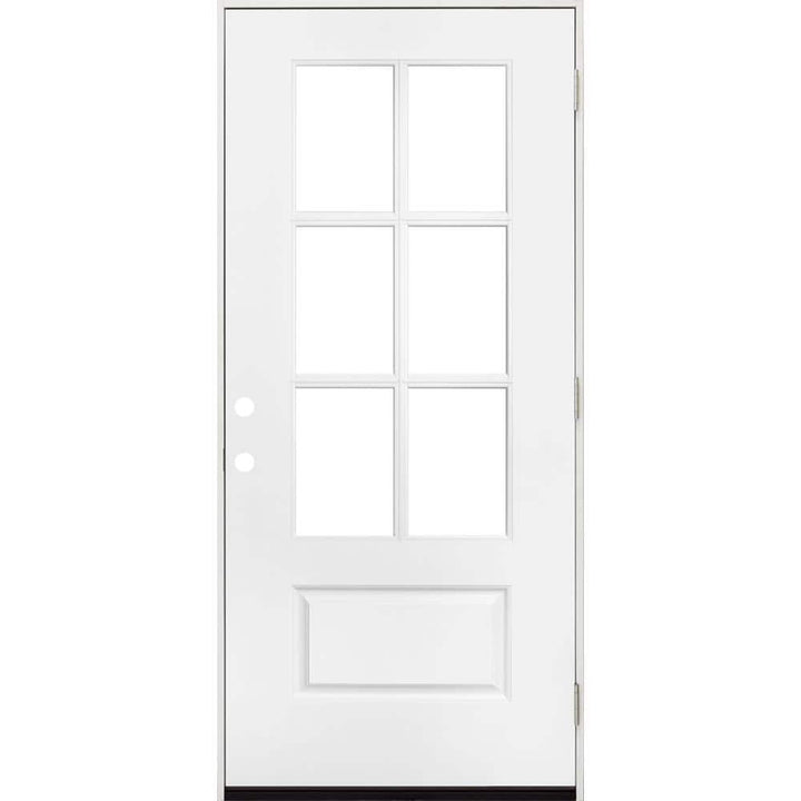 Steves & Sons 36 in. x 80 in. Legacy 6 Lite 3/4 Lite Clear Glass Left Hand Outswing White Primed Fiberglass Prehung Front Door