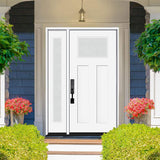 Steves & Sons Legacy Series 51 in. x 81-1/2 in. Primed Fiberglass Front Door, Single with Right Sidelite, Left-Hand Inswing, Bronze Hinges