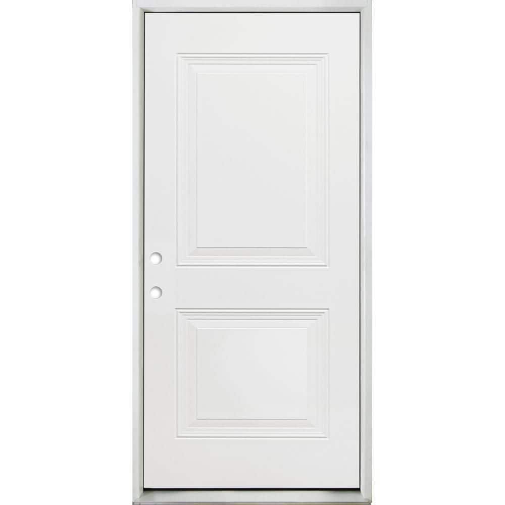 Steves & Sons 36 in. x 80 in. Premium 2-Panel Square Primed White Steel Prehung Front Door, Right-Hand Inswing, 4 in. Wall