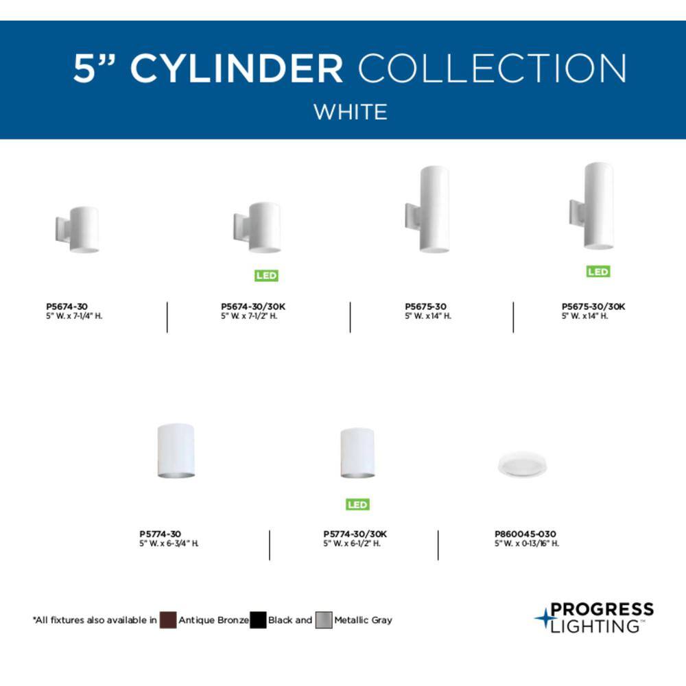 Progress Lighting Cylinder Collection 5 in. White Outdoor Flush Mount Ceiling Light, P5774-30