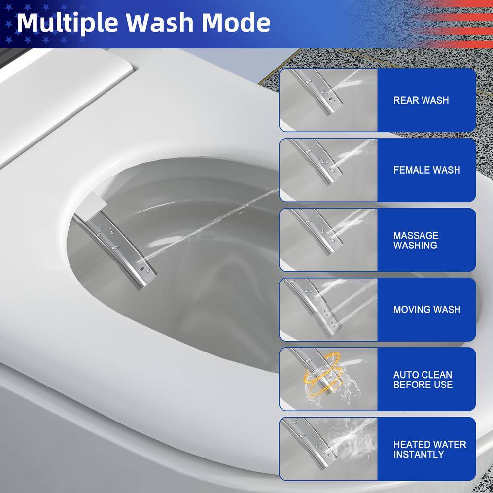 RAINLEX Elongated Bidet Toilet 1.28 GPF in White with Heated, Soft Close RX-T16W