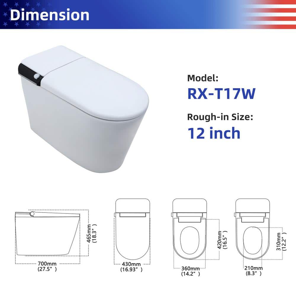 RAINLEX Elongated Smart Bidet Toilet with Heated Seat and Remote Control