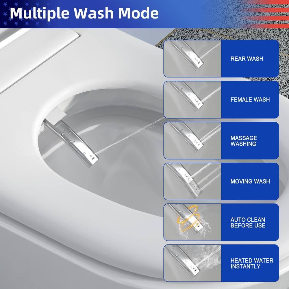 RAINLEX Elongated Bidet Toilet 1.28 GPF in White with Heated Soft Close