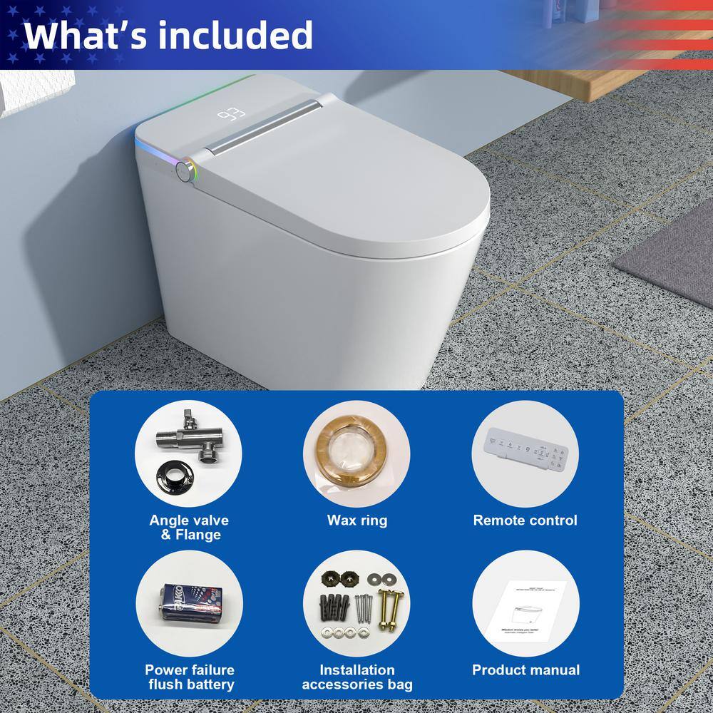 RAINLEX Elongated Bidet Toilet 1.28 GPF in White with Heated Soft Close