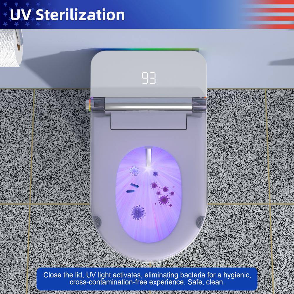 RAINLEX Elongated Bidet Toilet 1.28 GPF in White with Heated Soft Close