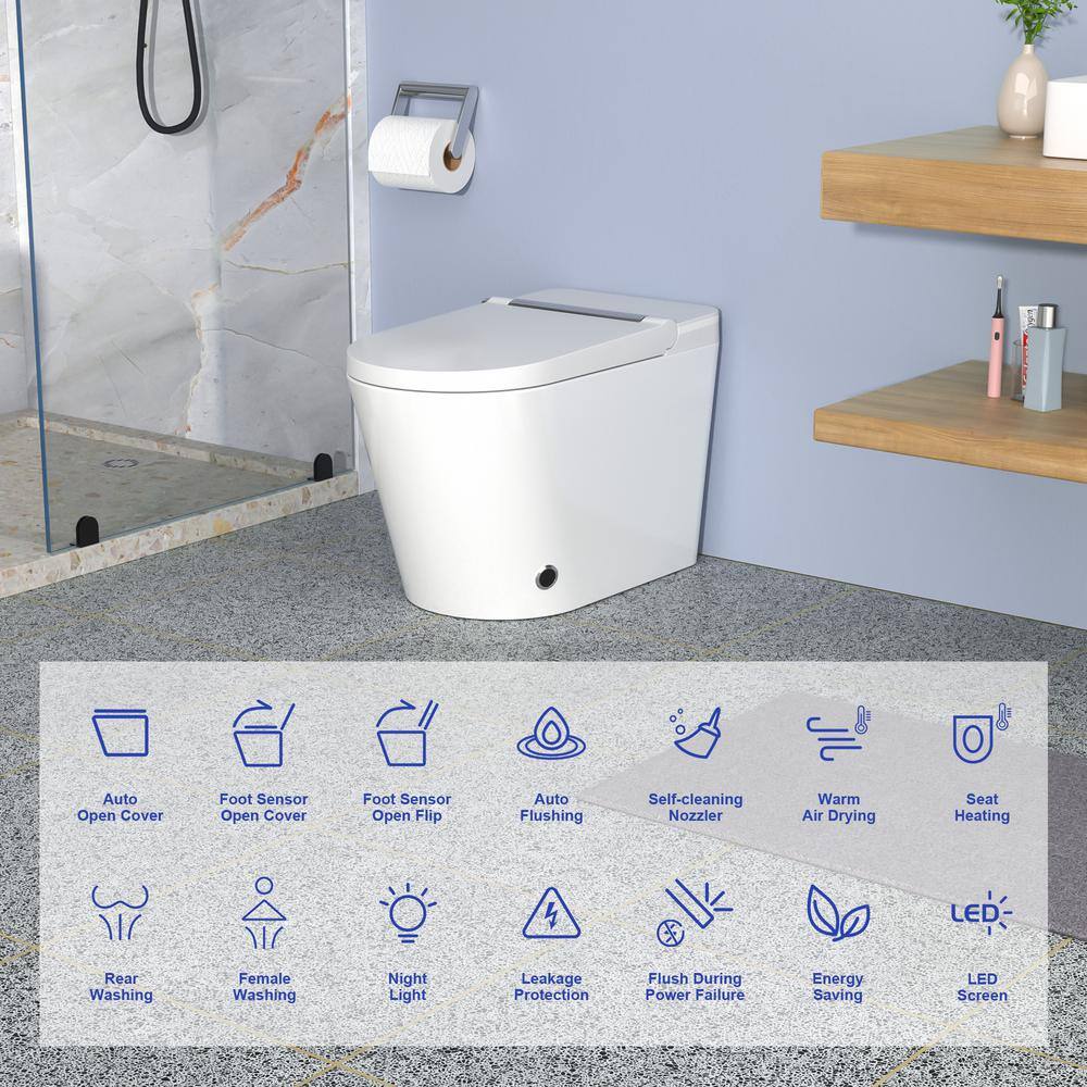 RAINLEX Elongated Bidet Toilet 1.28 GPF in White with Heated Soft Close