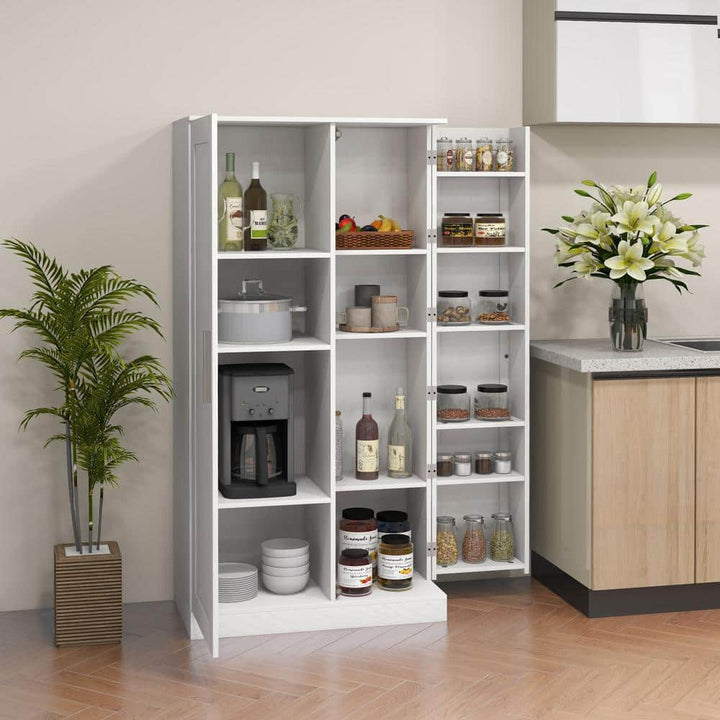 31.5 in. W x 17 in. D x 63 in. H White Particle Board Ready to Assemble Kitchen Cabinet with 2 Doors, Adjustable Shelves