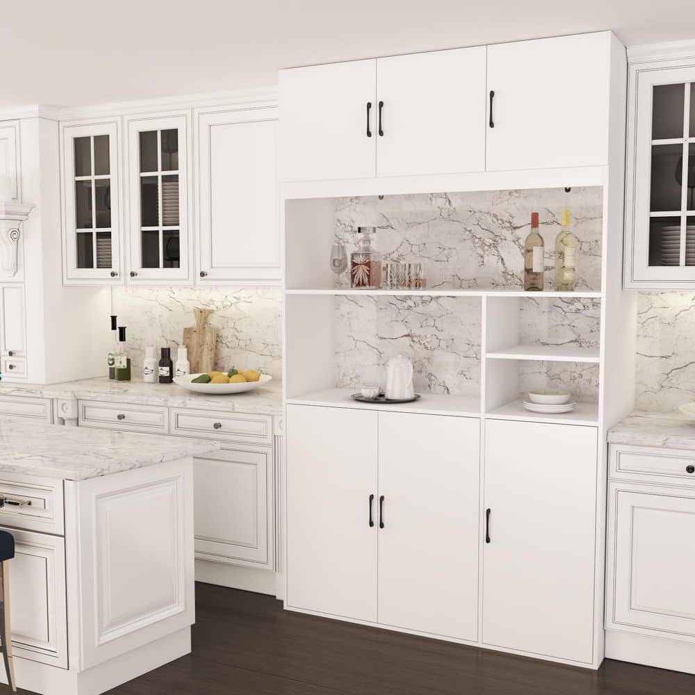 Large Kitchen Cabinet With Hutch and Buffet Pantry With Doors and Shelves (78.7 in. H x 47.2 in. W x 15.7 in. D)