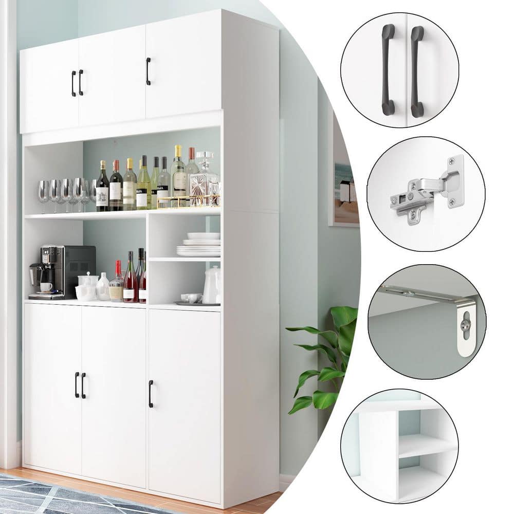 Large Kitchen Cabinet With Hutch and Buffet Pantry With Doors and Shelves (78.7 in. H x 47.2 in. W x 15.7 in. D)