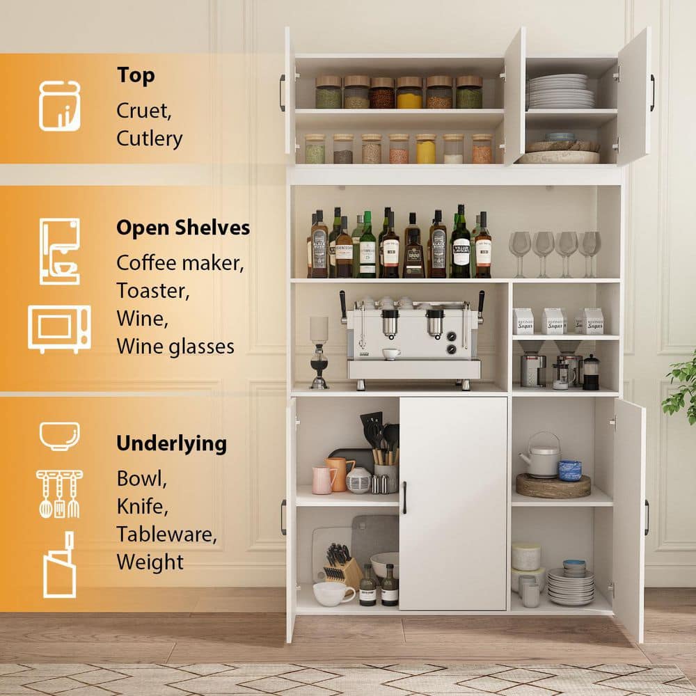 Large Kitchen Cabinet With Hutch and Buffet Pantry With Doors and Shelves (78.7 in. H x 47.2 in. W x 15.7 in. D)