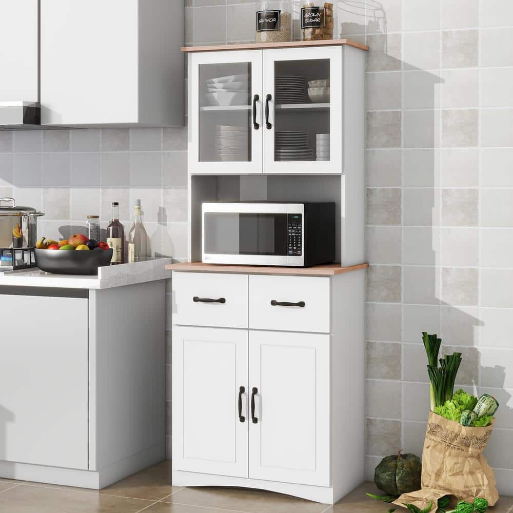 15.75 in. D × 23.62 in. W × 66.90 in. H Wood Kitchen Pantry Storage Cabinet with Doors, Drawer, Ready to Assemble, White
