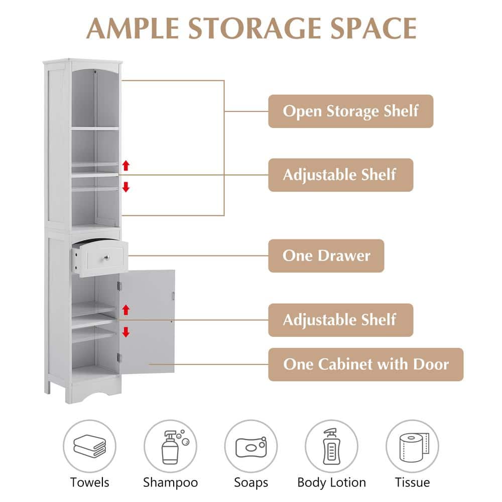 9.1 in. W x 13.4 in. D x 66.9 in. H in WHITE Plywood Ready to Assemble Diagonal Kitchen Cabinet