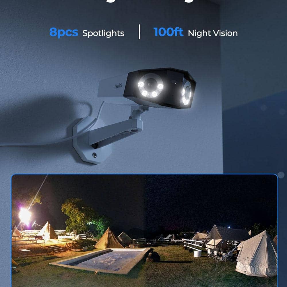 REOLINK Duo Series Wired PoE Outdoor 4K Dual-Lens Home Security Camera with 180 FOV, Smart Detection Spotlights IP66 Waterproof