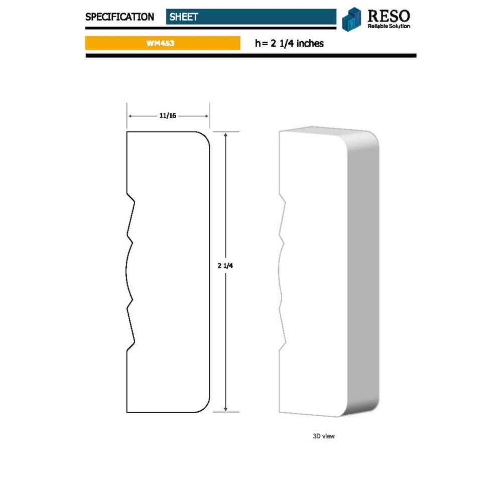 RESO RMC 453 11/16 in. D x 2-1/4 in. W x 85 in. L Primed Finger-Joined Pine Casing Molding 10-Pieces 70 ft. Total